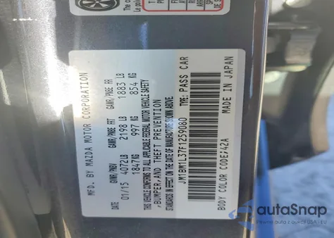 2015 Mazda 3 Touring from USA, damaged, VIN JM1BM1L37F1259080